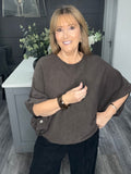 Balloon sleeve slouch knitted top-Chocolate