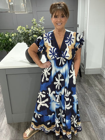 Santorini V neck maxi-Navy