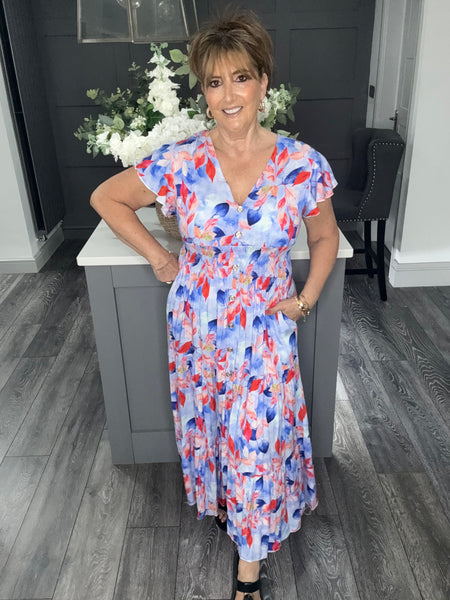 Blue multi leaf tiered Maxi dress