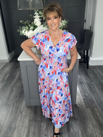 Blue multi leaf tiered Maxi dress