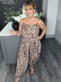 Wrap balloon leg jumpsuit-leopard print
