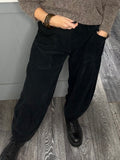 Black tulip shape needle cord joggers