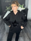Black sequin star scuba hoody