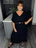 Beaded tie belt Maxi dress-Black