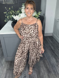 Wrap balloon leg jumpsuit-leopard print