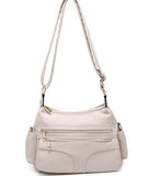 Soft double zip shoulder/crossbody bag- Pebble