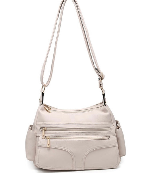 Soft double zip shoulder/crossbody bag- Pebble