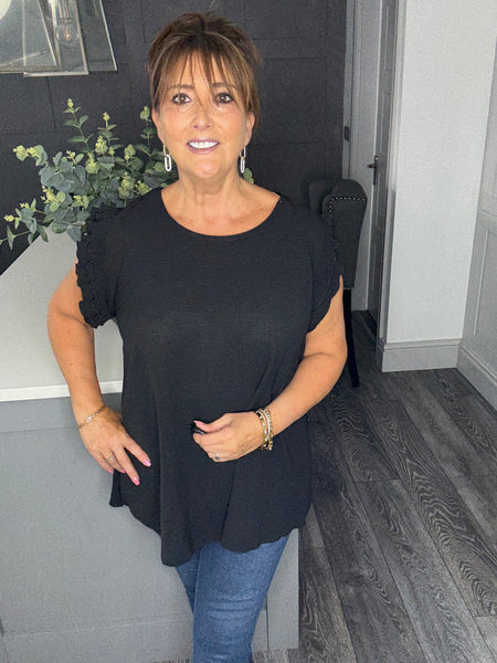 Lydia pleated sleeve top-Black