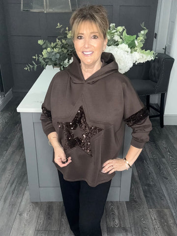 Chocolate sequin star scuba hoody