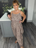 Wrap balloon leg jumpsuit -Animal print