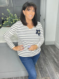 Flower stripe knit top/Navy