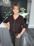 Chocolate V neck tie top