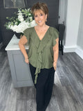 Cascade ruffle trim blouse-Khaki