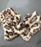 Lux leopard faux fur fingerless gloves -Beige
