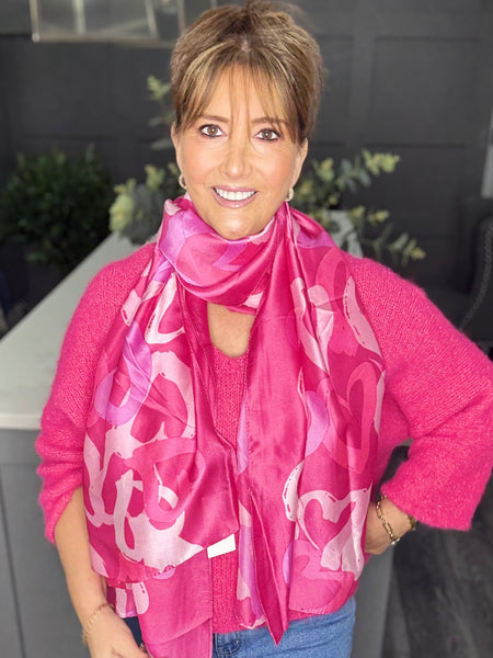 Silk mix abstract heart scarf-Fuchsia