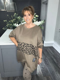 Mocha leopard scuba zip sweat top