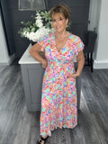 Vibrant ditsy flower tiered Maxi dress