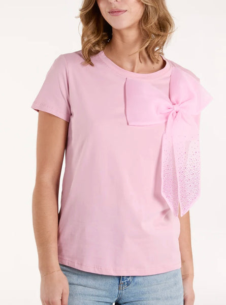 Embellished bow T-shirt-Pink