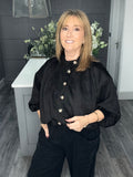 Black suedette bubble hem bomber jacket