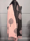 Luxury Cashmere blend tree of life reversible scarf-Pink/charcoal