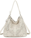 Tassel artisan hobo bag in bag set-Beige