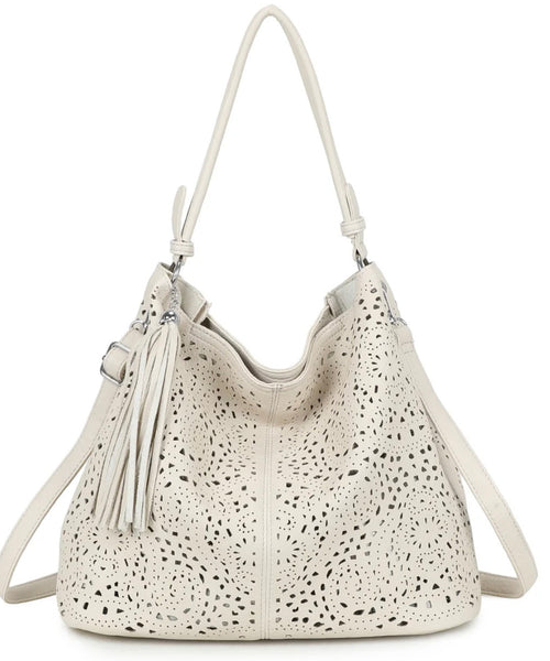 Tassel artisan hobo bag in bag set-Beige