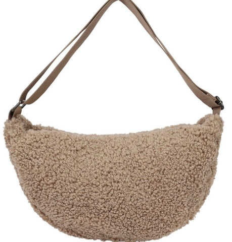 Large Teddy half moon crossbody bag-Mocha