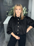 Black suedette bubble hem bomber jacket