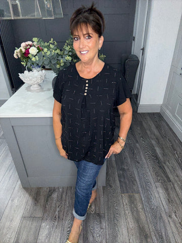 Isobel Angel sleeve top-Black