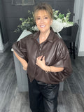 Leather look shirt-Chocolate