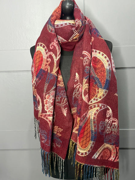 Winter paisley print reversible scarf-Berry