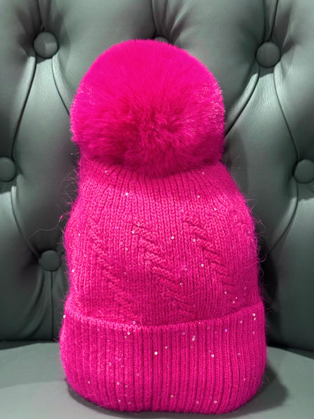 Fluffy Pom hat -Fuchsia