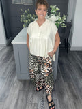Khaki abstract animal print trouser