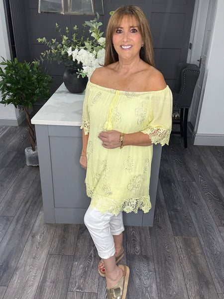 Sofia sequin and lace top-Lemon