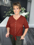 Rust V neck tie top