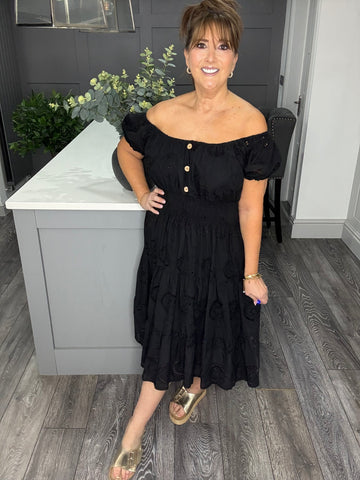 Broderie anglaise magic midi dress -Black