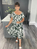 Abstract print midi magic dress-Khaki