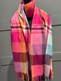 Super soft wool blend checkered scarf-Pink multi