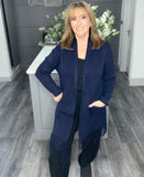 Italian fringed long line cardigan-Navy