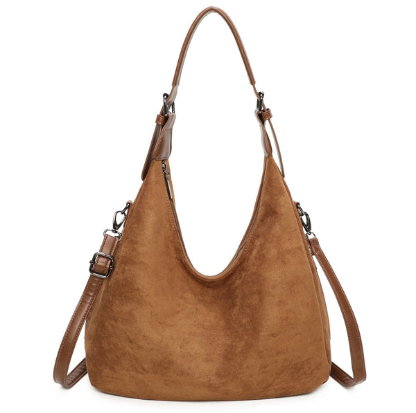 Soft faux suede slouchy shoulder bag-Tan