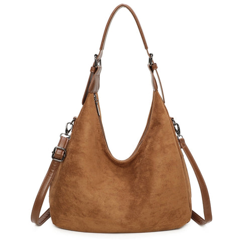 Soft faux suede slouchy shoulder bag-Tan