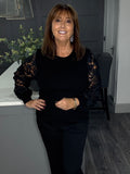 Liberty floral lace sleeve sweater-Black