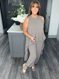 Hi-low frill Two piece set-Mocha