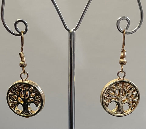 Gold tone finish tree of life drop earrings