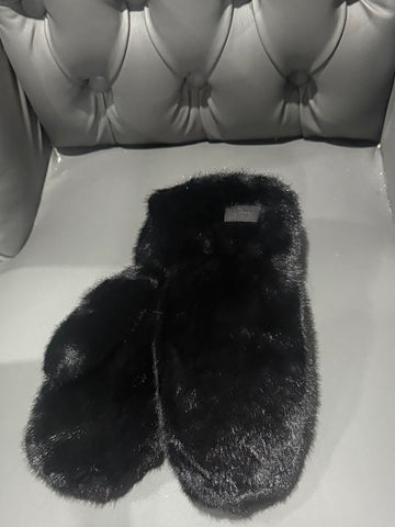 Luxe faux fur mittens-Black