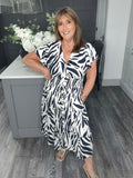Zebra midi dress-Navy
