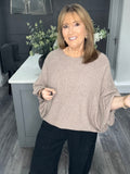 Balloon sleeve slouch knitted top-Mocha