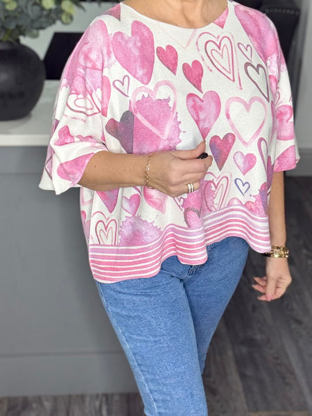 Millie heart soft knit top-Pink