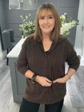Italian cashmere blend hooded cardigan-Chocolate