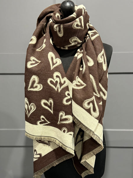 Cashmere blend reversible heart scarf-Chocolate